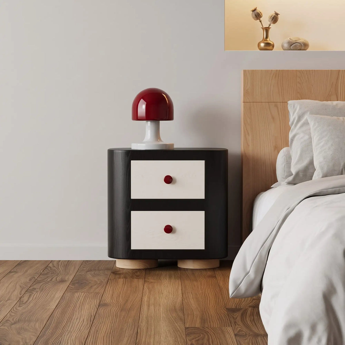 KKUSO WOODEN BEDSIDE TABLE - PINOC BLACK OAK