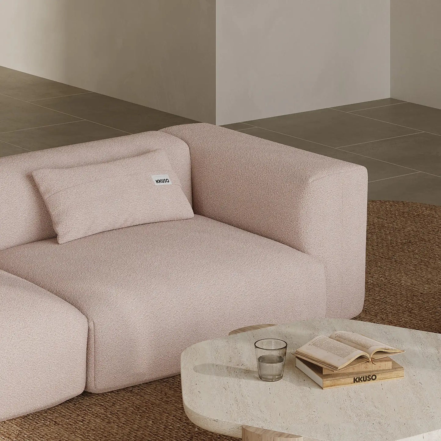 MOMO CORNER LEFT - BOUCLE PEACH PINK