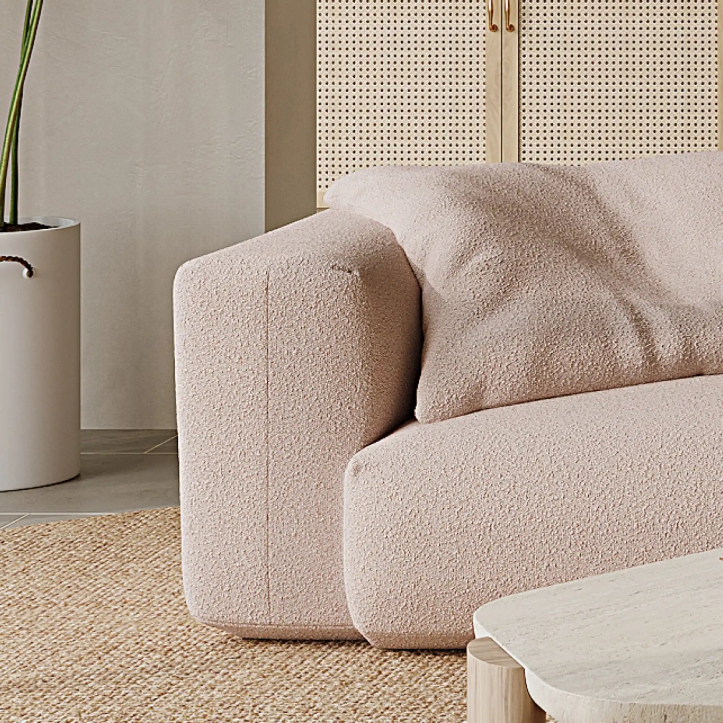 MOMO CORNER RIGHT - BOUCLE PEACH PINK