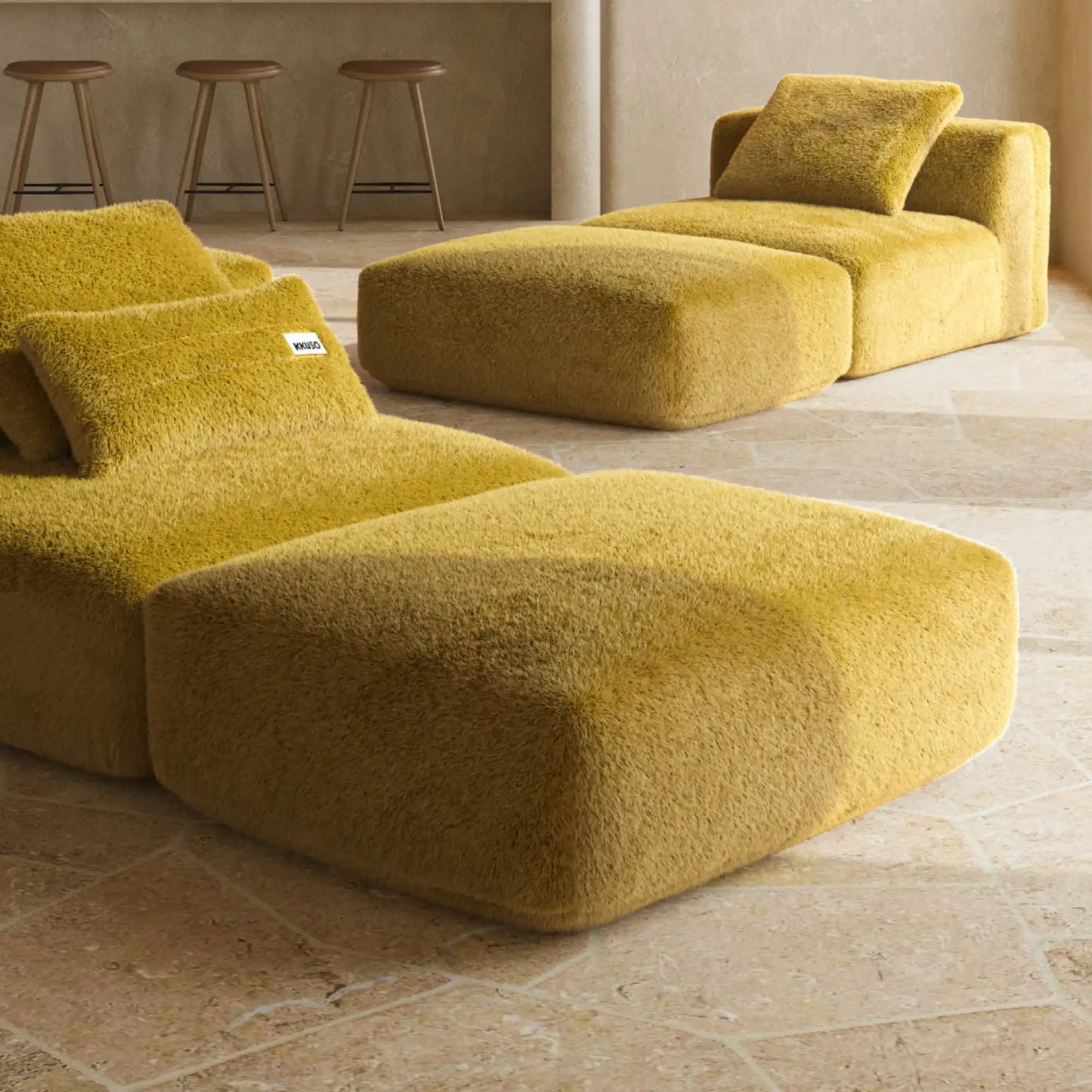 MOMO OTTOMAN - SOFT FUR GOLDEN MOSS
