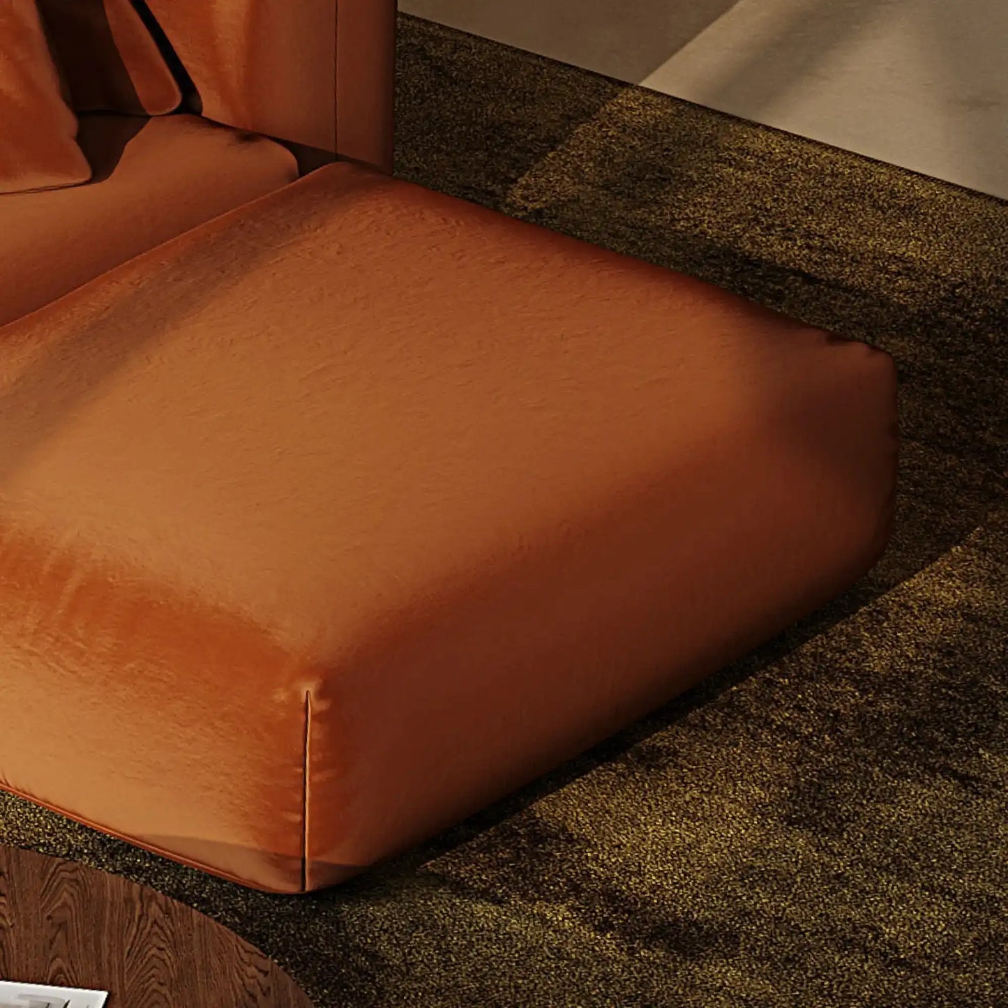 MOMO OTTOMAN - VELVET FLAME ORANGE