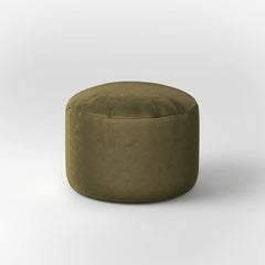 LEXIE ROUND OTTOMAN - VELVET — DEEP OLIVE