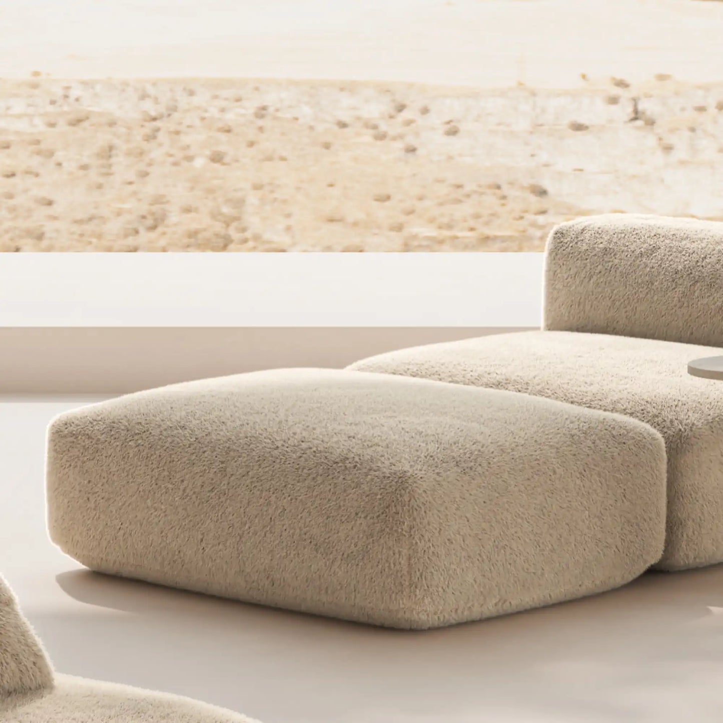 MOMO OTTOMAN - SOFT FUR WARM OAT