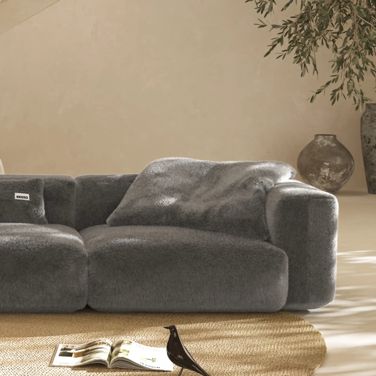 MOMO CORNER LEFT - SOFT FUR STONE GREY