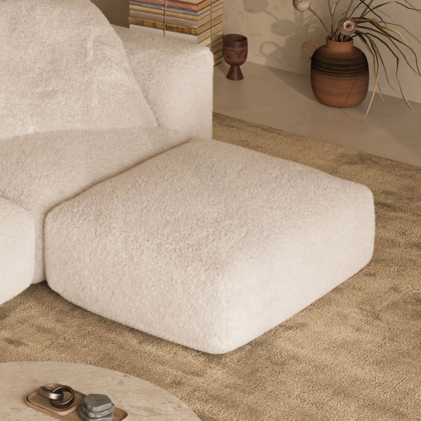 MOMO OTTOMAN - SOFT FUR IVORY CLOUD